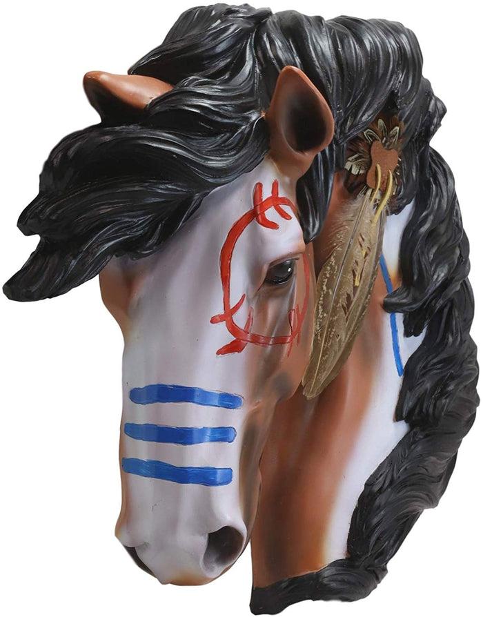Ebros Large Medicine Horse With Painted Golden Feathers Wall Sculpture 14.5"H