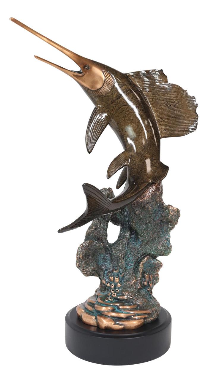 Ebros Large Nautical Marine Sailfish By Coral Reef Electroplated Bronze Statue