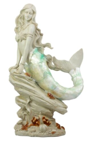 Ebros Large Ocean Princess Ariel Mermaid Sitting On Sea Rock Figurine 16"H Decor