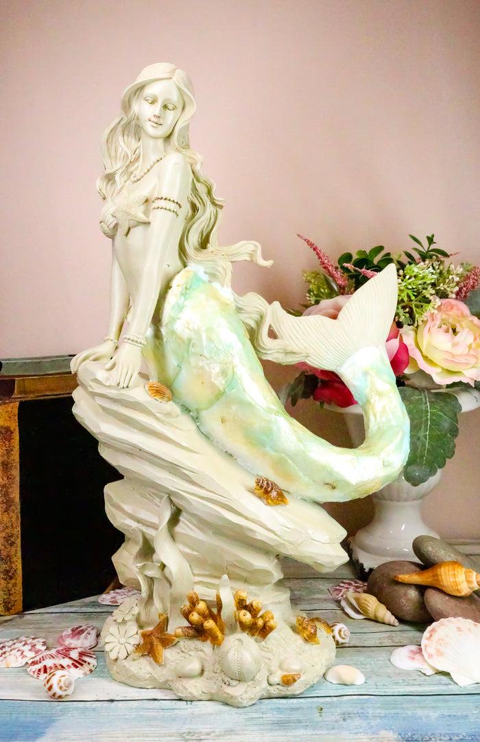 Ebros Large Ocean Princess Ariel Mermaid Sitting On Sea Rock Figurine 16"H Decor