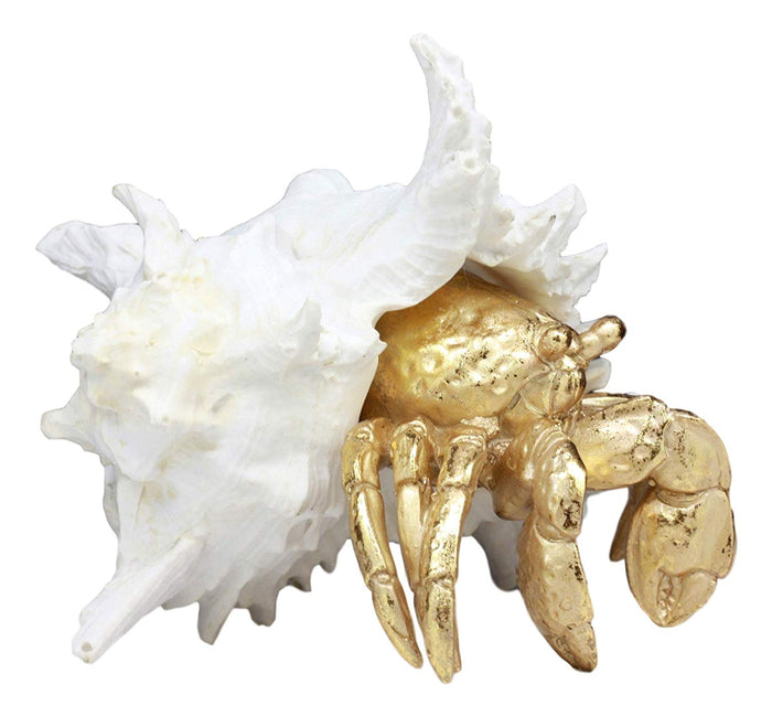Ebros Large Ocean Sea Golden Conch Shell Hermit Crab Statue 6.75"L Seashell