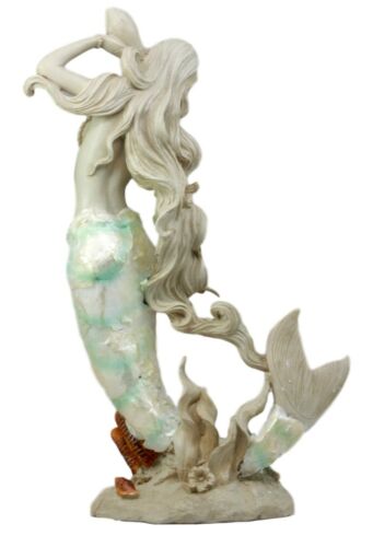 Ebros Large Ocean Turquoise Mermaid Listening To Sconce Shell Figurine 17.5"H