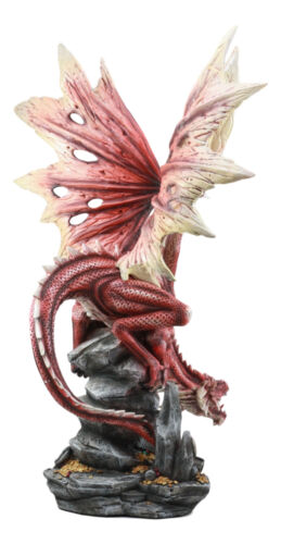 Ebros Large Red Volcano Dragon Crouching On Crystal Cavern Ruins With LED Light