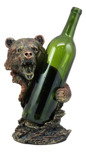 Ebros Large Roaring Black Bear Wine Holder Figurine In Faux Bronze Finish 10"H