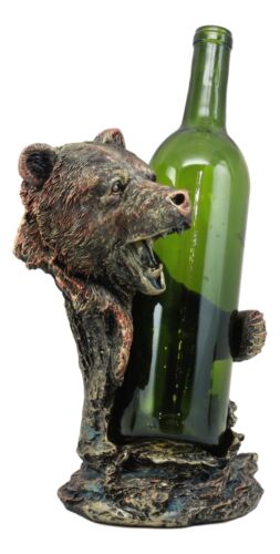 Ebros Large Roaring Black Bear Wine Holder Figurine In Faux Bronze Finish 10"H