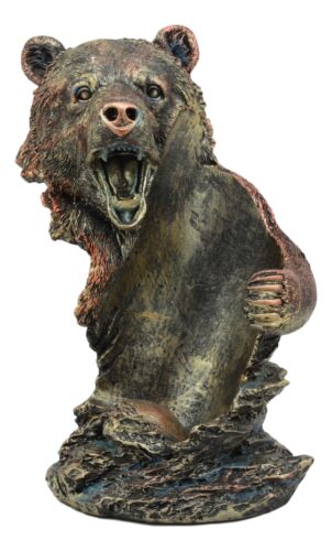 Ebros Large Roaring Black Bear Wine Holder Figurine In Faux Bronze Finish 10"H