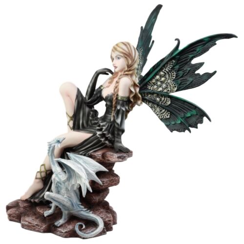 Ebros Large Royal Queen Gothic Green Butterfly Fairy With White Dragon Statue 17" H