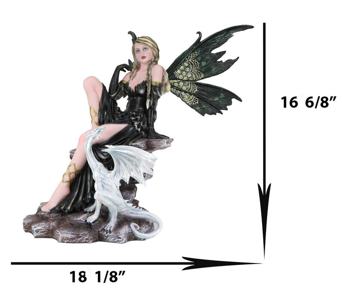 Ebros Large Royal Queen Gothic Green Butterfly Fairy With White Dragon Statue 17" H
