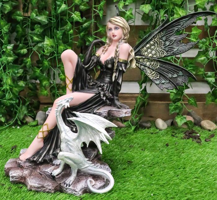 Ebros Large Royal Queen Gothic Green Butterfly Fairy with White Dragon Statue 17" H