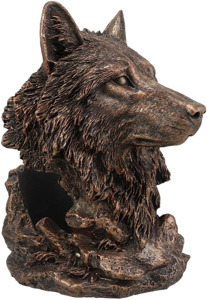 Ebros Large Rustic Wolf Head Wine Holder Figurine 7.75" Tall Caddy Organizer