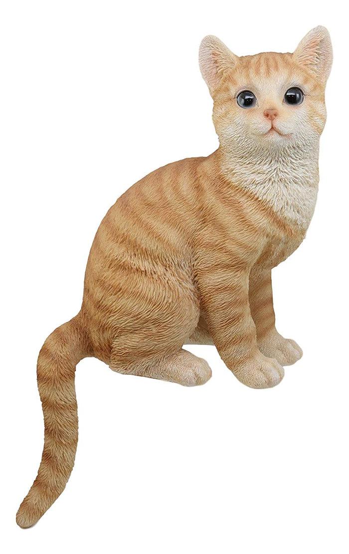 Ebros Large Sitting Lifelike Curious Orange Tabby Cat Shelf Sitter Statue 13.75" Tall