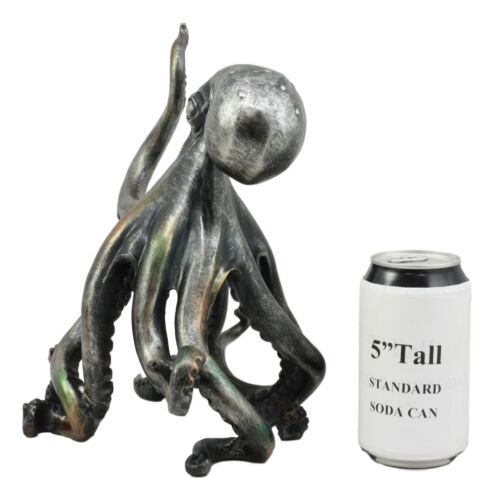 Ebros Large Standing Octopus Statue In Silver Finish Resin Marine Decor 11.5" W