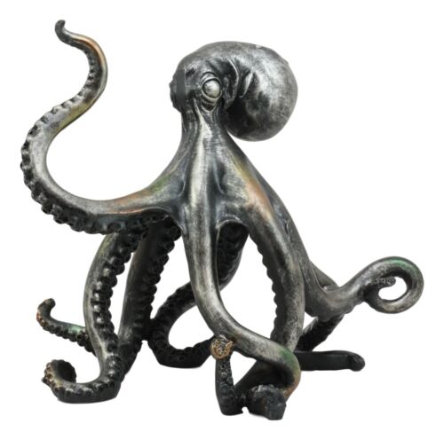 Ebros Large Standing Octopus Statue In Silver Finish Resin Marine Decor 11.5" W