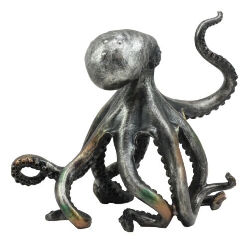 Ebros Large Standing Octopus Statue In Silver Finish Resin Marine Decor 11.5" W