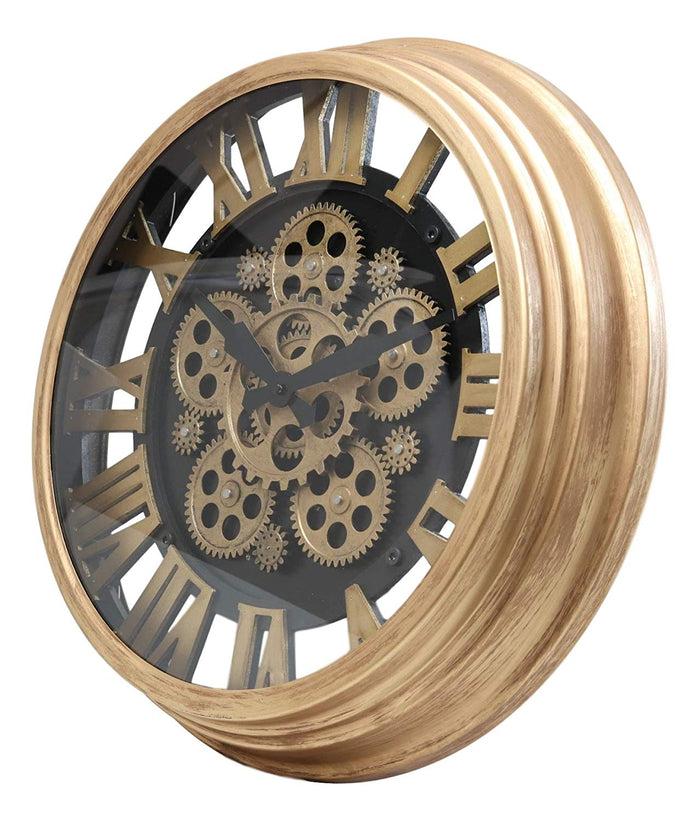 Ebros Large Steampunk Mechanical Moving Gears European Classic Round Style Gold And Black Wall Clock 18"D Victorian Industrial Accent Fantasy Metal Clockwork Gearwork Clocks (Standard Roman Numerals)
