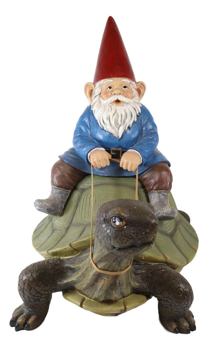 Ebros Large Whimsical Mr. Gnome Riding Faithful Giant Turtle Garden Statue 17.25" Long