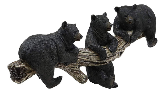 Ebros Large Whimsical Rustic Black Bear Family Hanging On Tree Log Branch 3 Foot Pegs Wall Hooks 17.75" Long Hanger Forest Jungle Bears Wall Mount Coat Hat Keys Hook Decor Hanging Sculpture Plaque