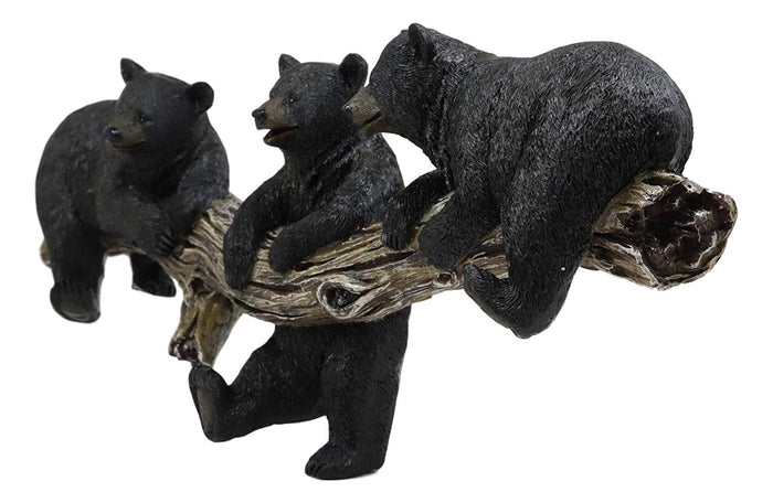 Ebros Large Whimsical Rustic Black Bear Family Hanging On Tree Log Branch 3 Foot Pegs Wall Hooks 17.75" Long Hanger Forest Jungle Bears Wall Mount Coat Hat Keys Hook Decor Hanging Sculpture Plaque
