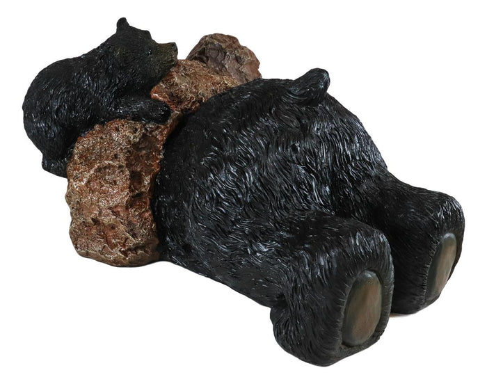 Ebros Large Whimsical Rustic Forest Black Bear Butt Stuck In Rock Hole With Cub Statue