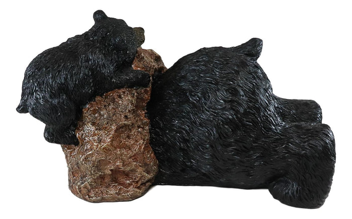 Ebros Large Whimsical Rustic Forest Black Bear Butt Stuck In Rock Hole With Cub Statue