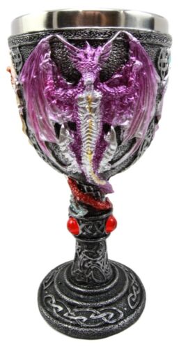 Ebros Large Winged Red Purple Blue Triad Dragon Wine Drink Goblet Cup Chalice