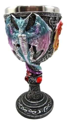 Ebros Large Winged Red Purple Blue Triad Dragon Wine Drink Goblet Cup Chalice
