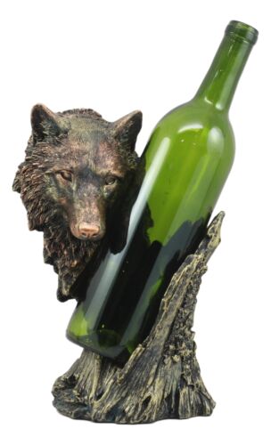 Ebros Large Woodlands Gray Wolf Wine Holder Figurine 10"T Animal Spirit