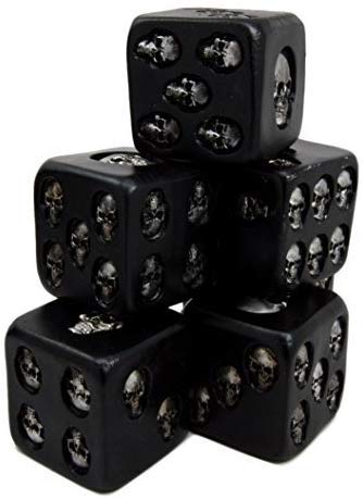 Ebros Larger 1.5" Cube Skull Face Gaming Dice Set Of 6 Matte Black Finish