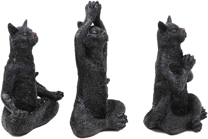 Ebros Larger 8.5"H See Hear Speak No Evil Zen Yoga Black Cats Figurine Set Of 3