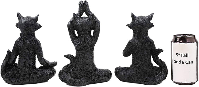 Ebros Larger 8.5"H See Hear Speak No Evil Zen Yoga Black Cats Figurine Set Of 3