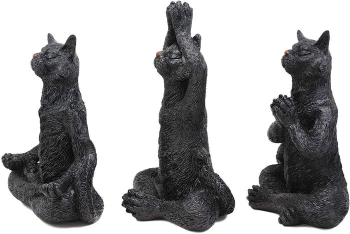 Ebros Larger 8.5"H See Hear Speak No Evil Zen Yoga Black Cats Figurine Set Of 3