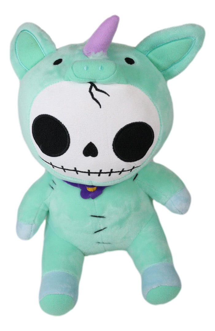 Ebros Larger Furry Bones Blue Unicorn Unie Skeleton With Pink Horn Plush Toy