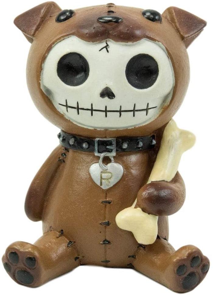 Ebros Larger Furry Bones Brown Rocky Holding Bone Skeleton 4"H Furrybones Skulls