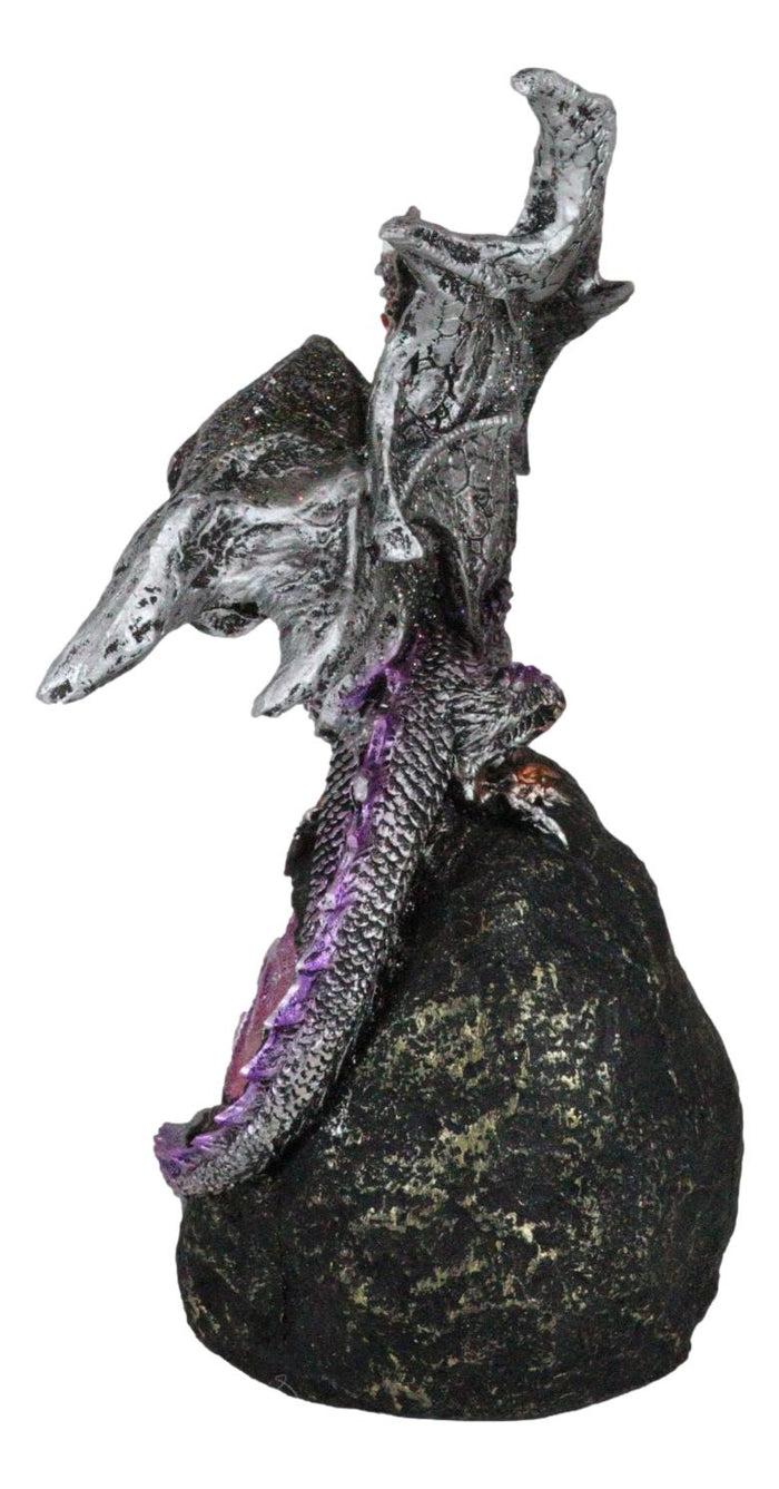 Ebros Lavender Dragon With LED Light On Lava Mountain 8.5 Inches Tall Fantasy