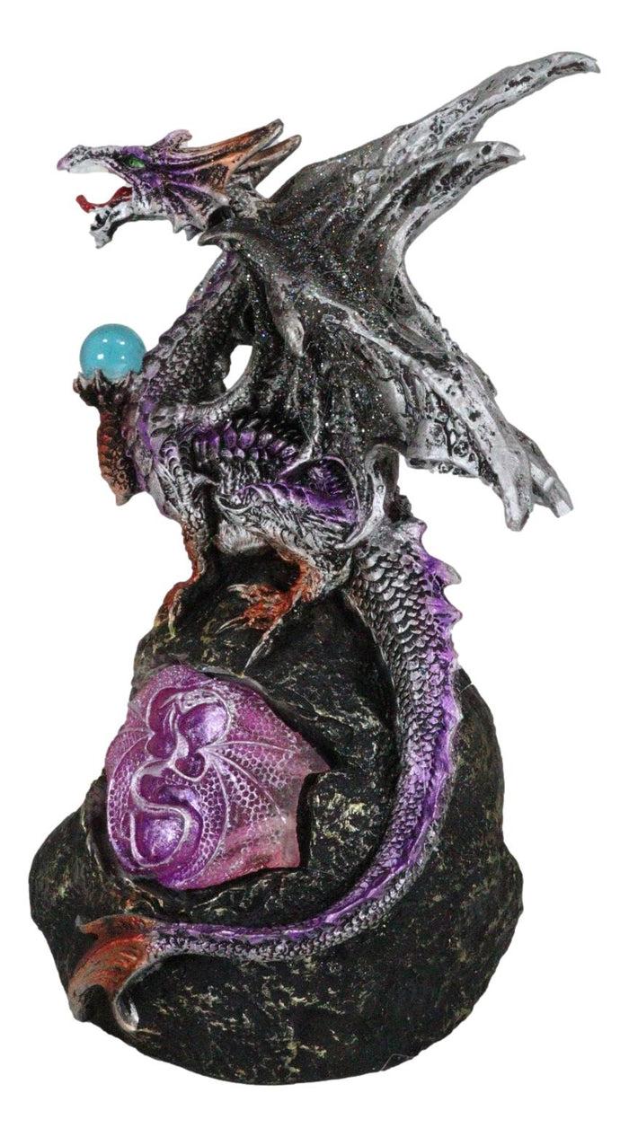 Ebros Lavender Dragon With LED Light On Lava Mountain 8.5 Inches Tall Fantasy