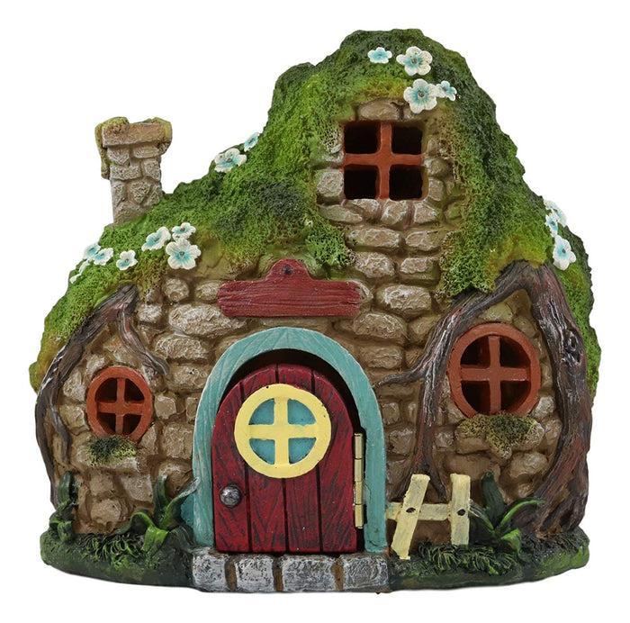 Ebros LED Light Up Miniature Enchanted Fairy Garden Stone Cottage House W/ Moving Door