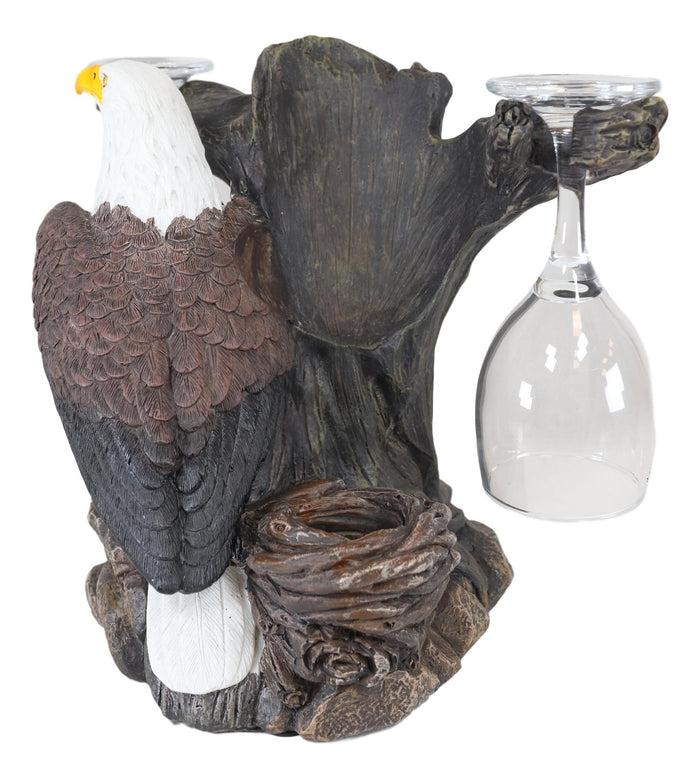 Ebros Liberty American Bald Eagle Wine Valet As Bottle & 2 Glasses Holder Statue