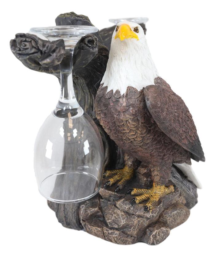 Ebros Liberty American Bald Eagle Wine Valet As Bottle & 2 Glasses Holder Statue