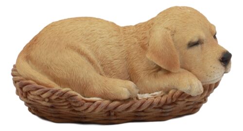 Ebros Lifelike Adorable Labrador Retriever Dog Sleeping In Wicker Basket Statue 6.25" Long Realistic Pet Pal Dog Breed Collectible Resin Decor Figurine