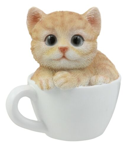 Ebros Lifelike Orange Tabby Cat Teacup Pet Pal 3" Tall With Glass Eyes Figurine