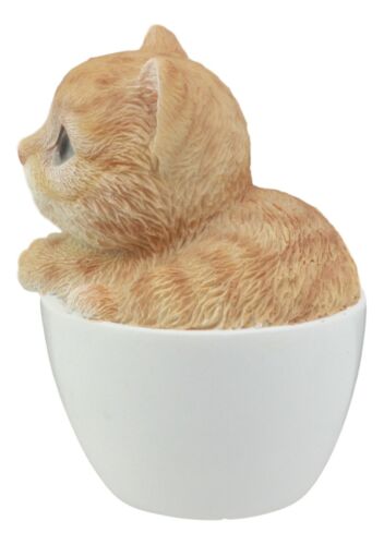 Ebros Lifelike Orange Tabby Cat Teacup Pet Pal 3" Tall With Glass Eyes Figurine