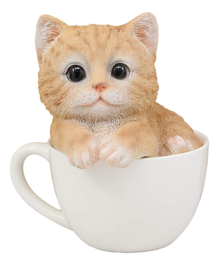 Ebros Lifelike Orange Tabby Cat Teacup Pet Pal Statue 5.75" Tall