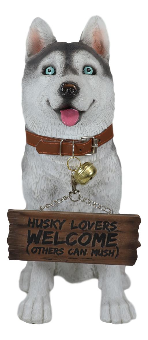 Ebros Lifelike Pet Pal Siberian Husky Sled Dog Statue 13"H With Jingle Collar Sign
