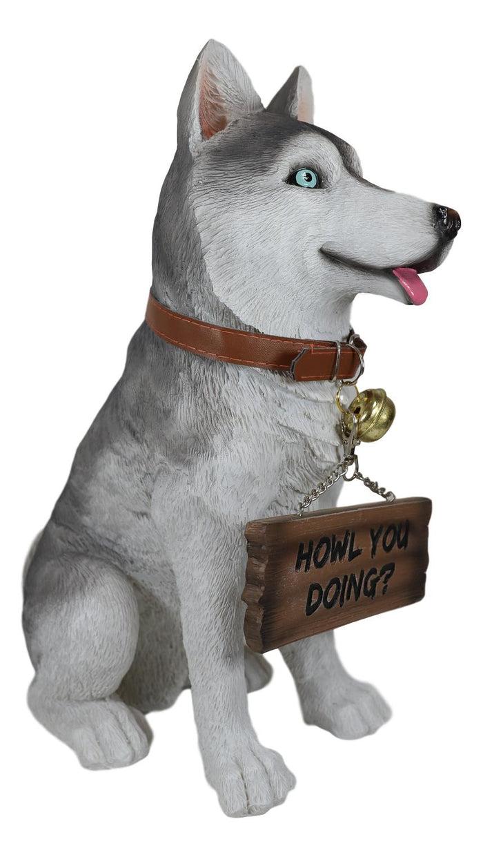 Ebros Lifelike Pet Pal Siberian Husky Sled Dog Statue 13"H With Jingle Collar Sign
