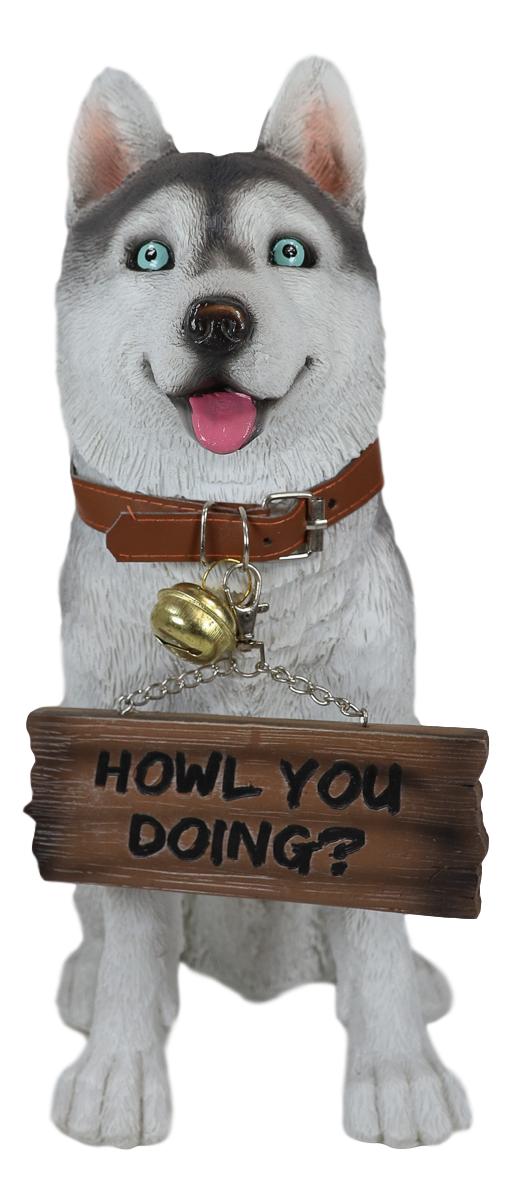 Ebros Lifelike Pet Pal Siberian Husky Sled Dog Statue 13"H With Jingle Collar Sign
