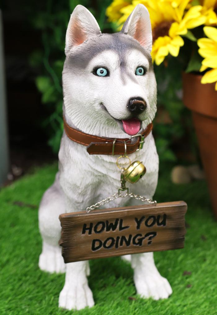 Ebros Lifelike Pet Pal Siberian Husky Sled Dog Statue 13"H With Jingle Collar Sign