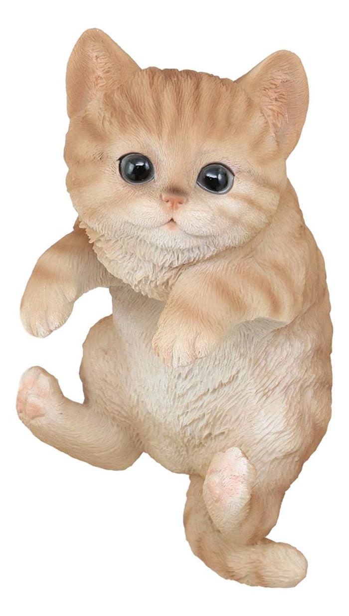 Ebros Lifelike Pot Pal Hanging Orange Tabby Cat Statue 8"Tall With Glass Eyes Decor