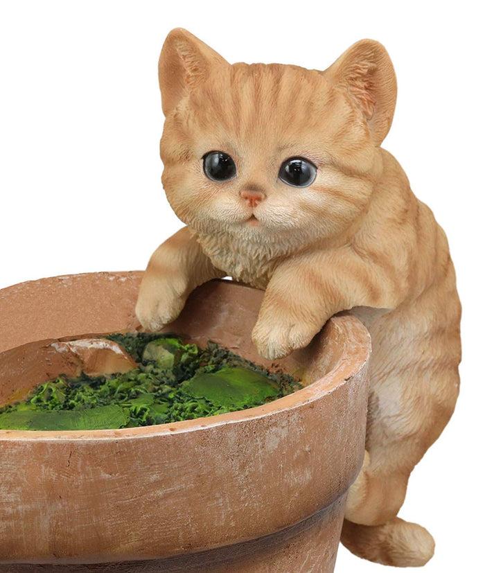 Ebros Lifelike Pot Pal Hanging Orange Tabby Cat Statue 8"Tall With Glass Eyes Decor
