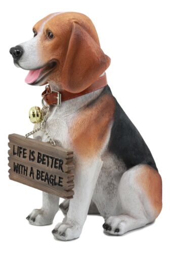 Ebros Lifelike Realistic Beagle Dog Welcome Greeter Statue 12" Tall Hound Dog Breed Collectible Decor Figurine With Jingle Collar Greeting Signs