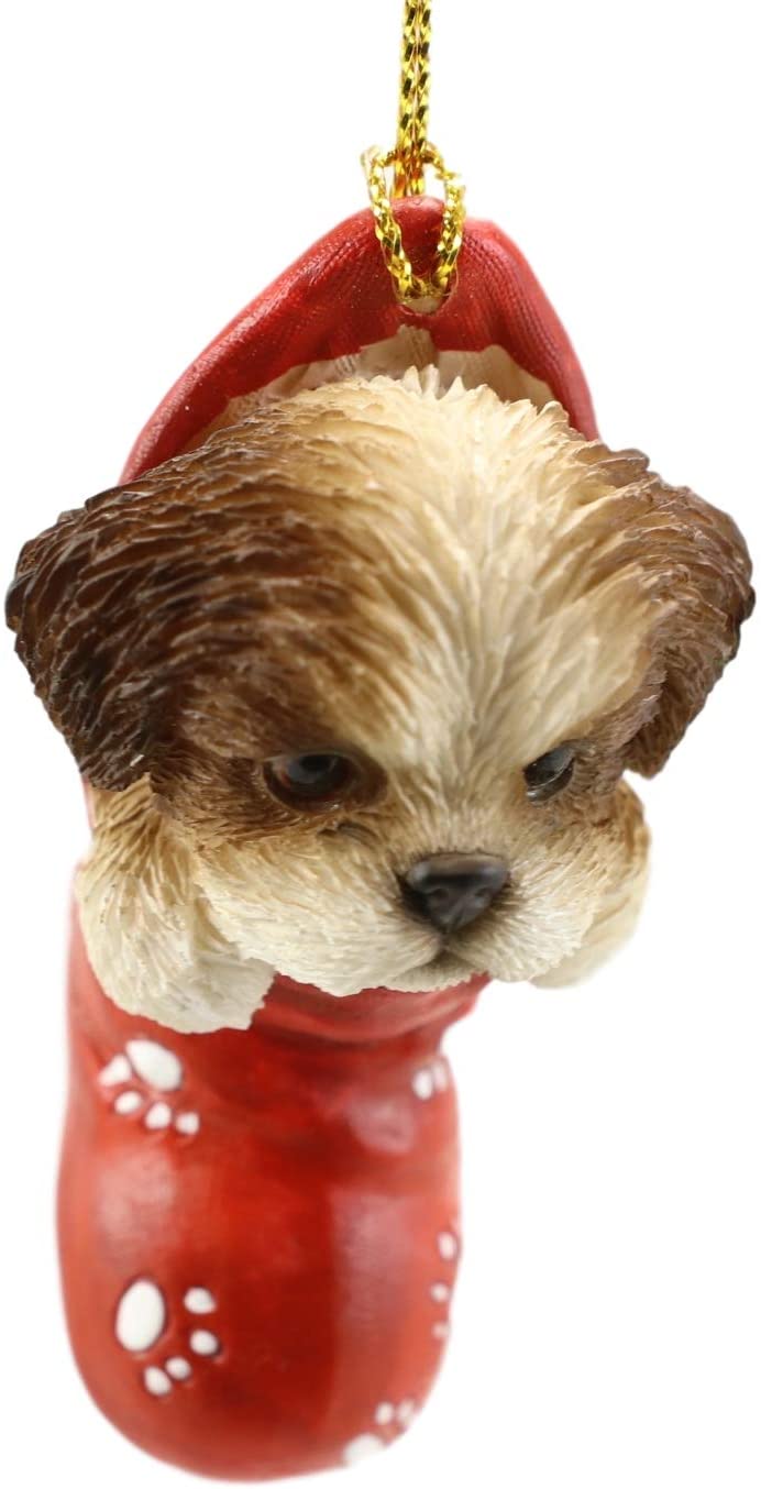 Ebros Lifelike Shih Tzu Puppy Dog In The Sock Small Hanging Ornament Figurine